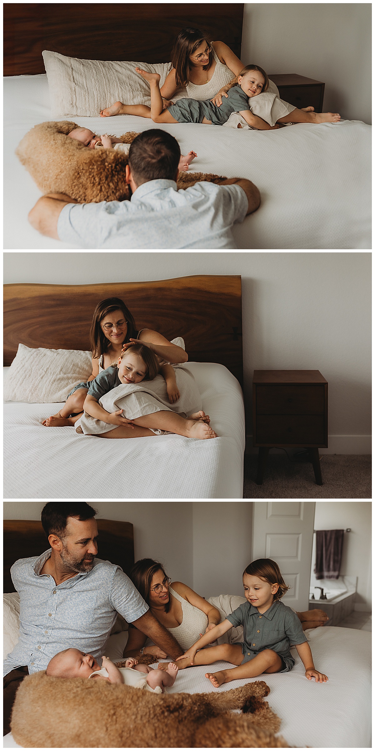 Family lay on the bed together for Maria Grace Photos