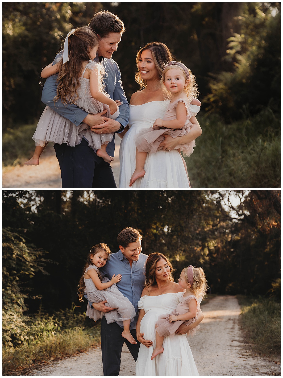 Family stand together with mom embracing her baby bump showing the Perfect Time for Maternity Photos