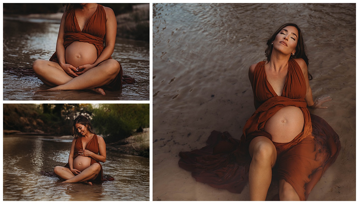 Woman shows off her baby bump in the water by Maria Grace Photos