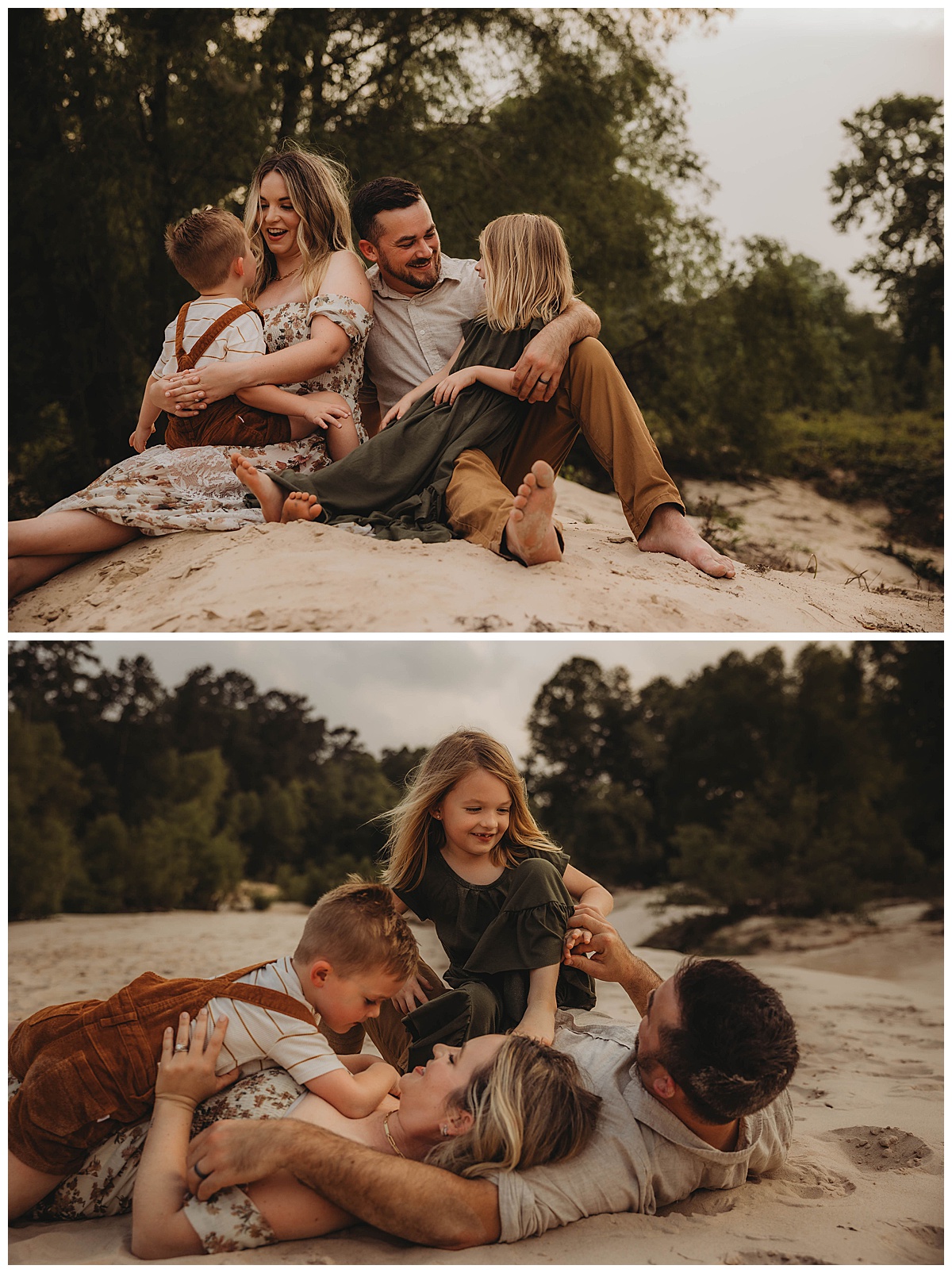 Parents cuddle n close with their family by The Woodlands Family Photographer