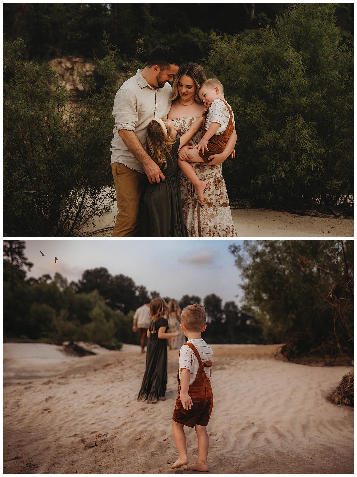 Parents cuddle in close with their kids by The Woodlands Family Photographer