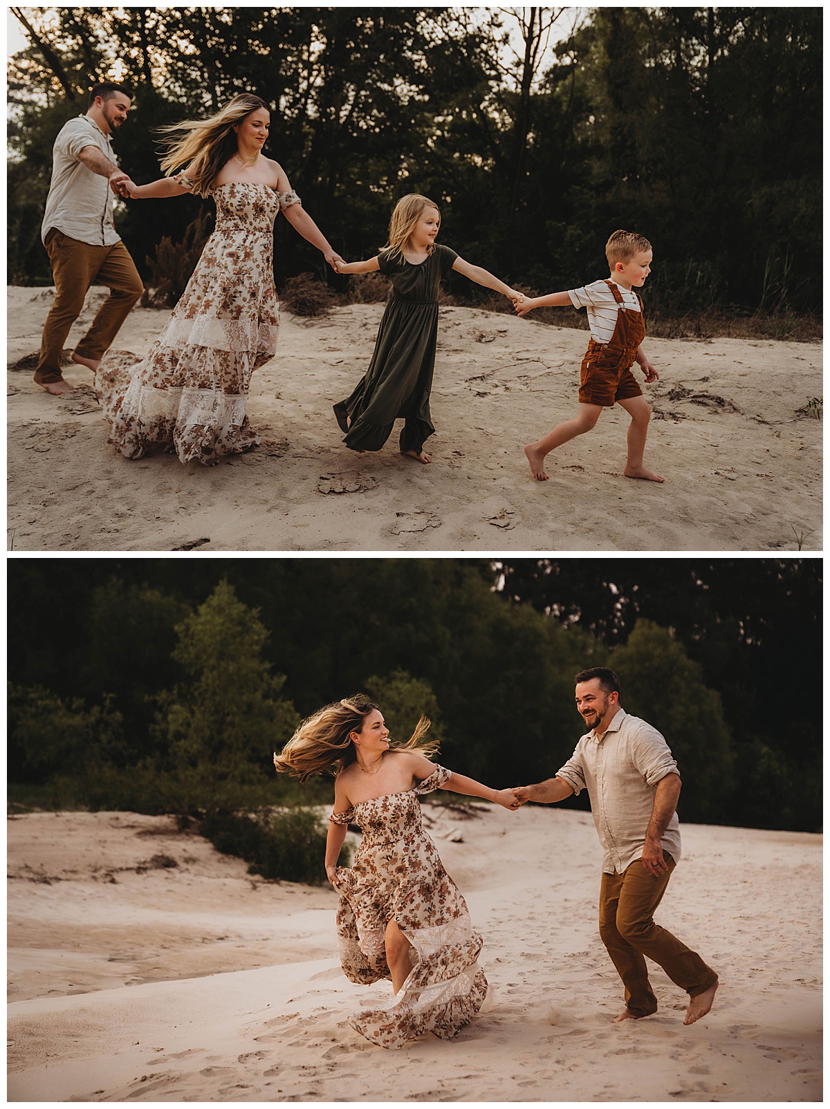 Family walk together and holds hands by The Woodlands Family Photographer