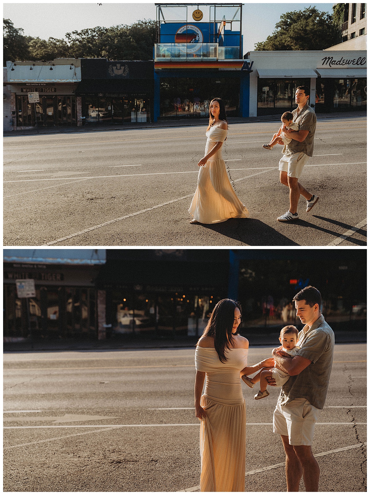 family walk down the street together at one of my favorite Urban Locations