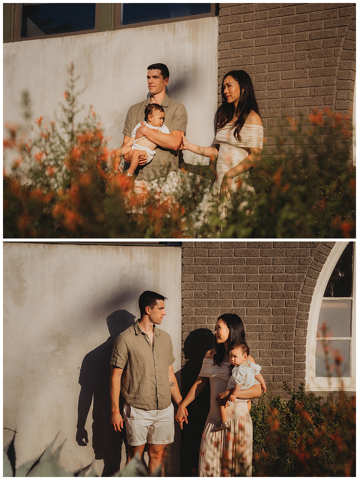 Family stand together holding hands for The Woodlands Family Photographer