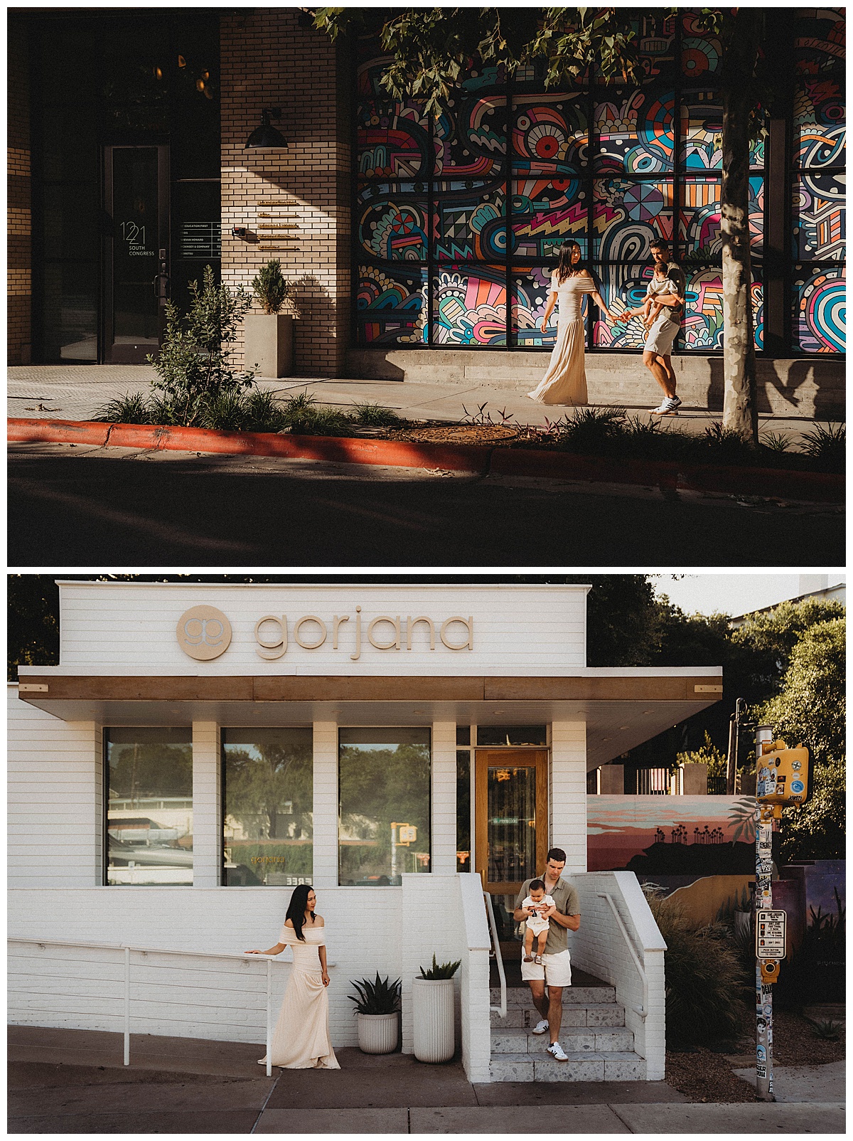 Family walks around the streets for The Woodlands Family Photographer