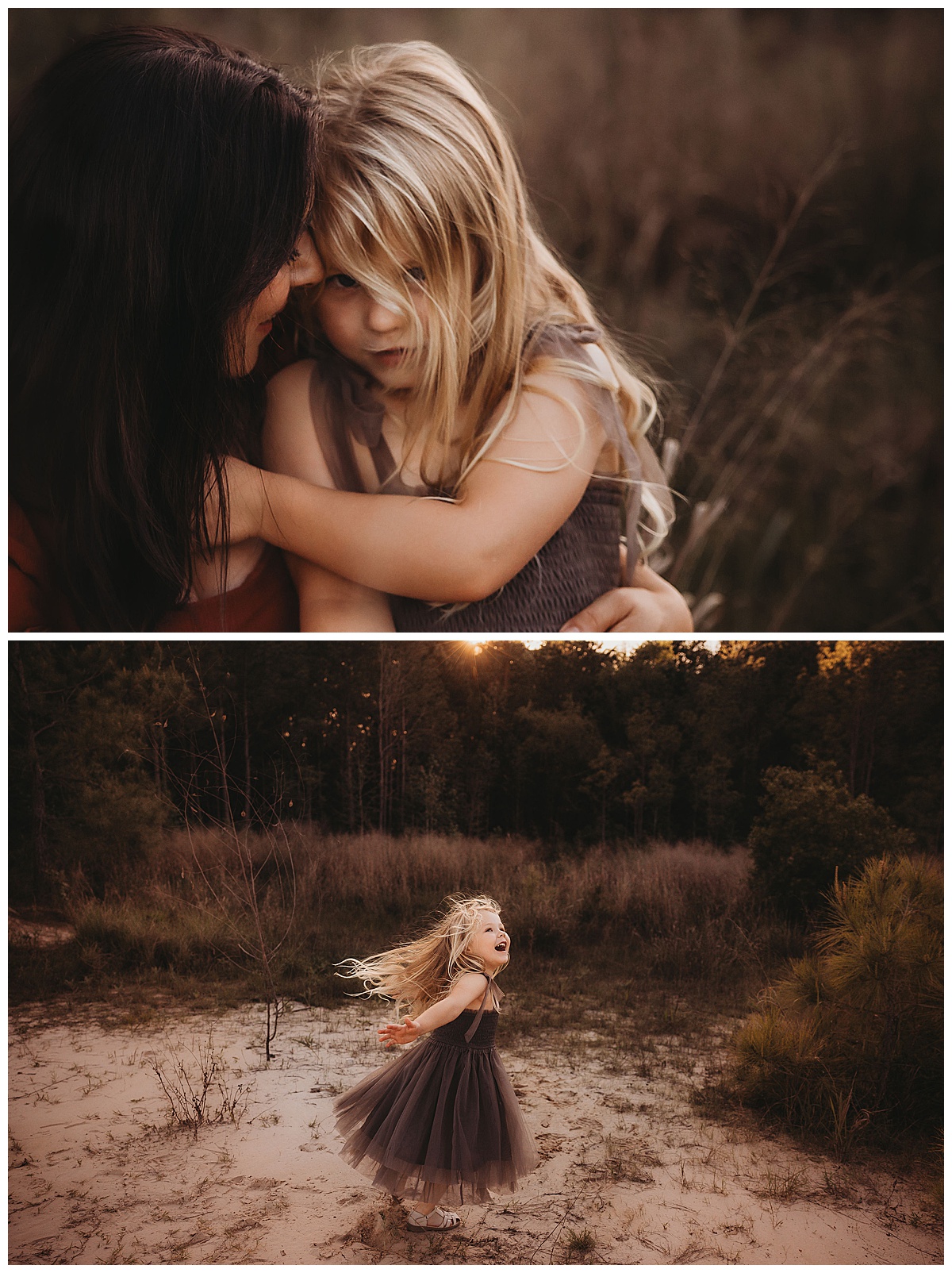 Young girl plays outside following my suggestion of Golden Hour for Family Photos