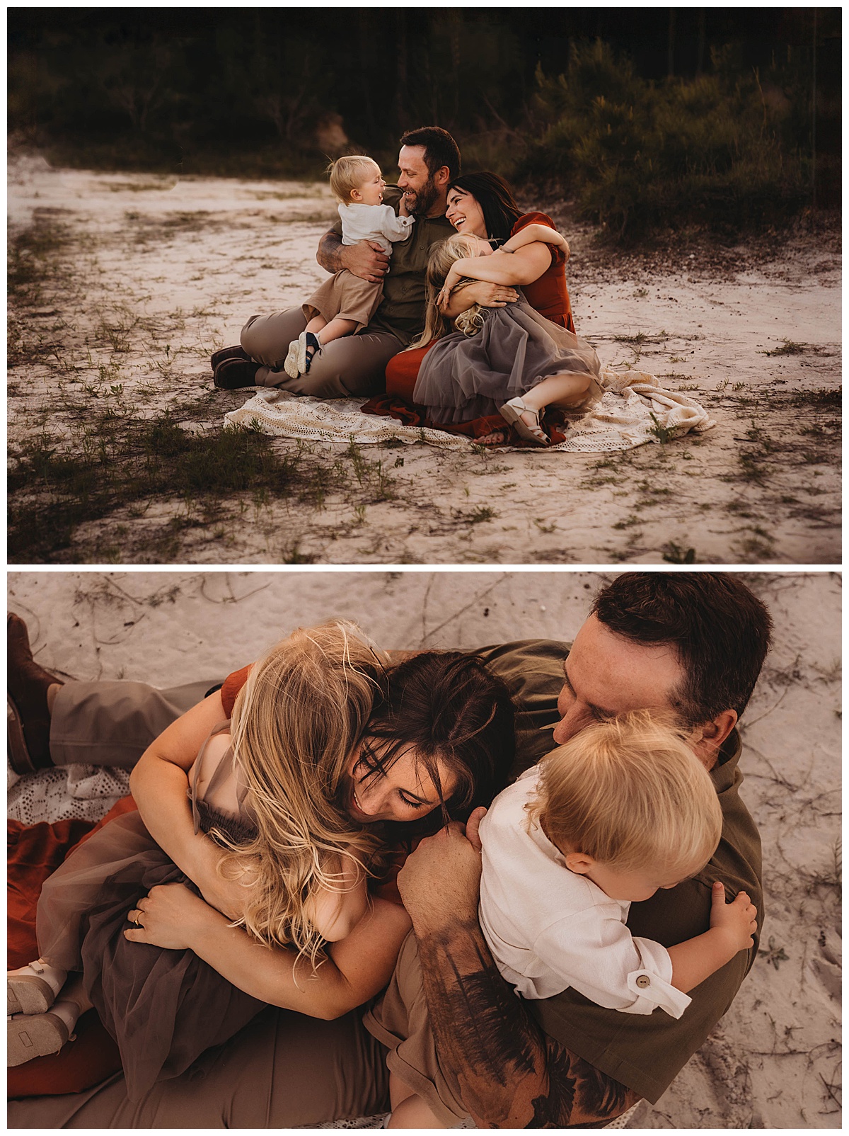 Kids cuddle their parents close for The Woodlands Family Photographer