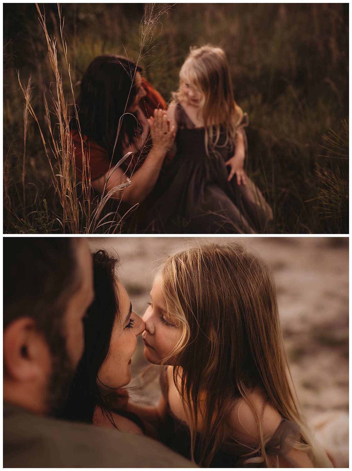 Young girl embraces her parents following my suggestion of Golden Hour for Family Photos