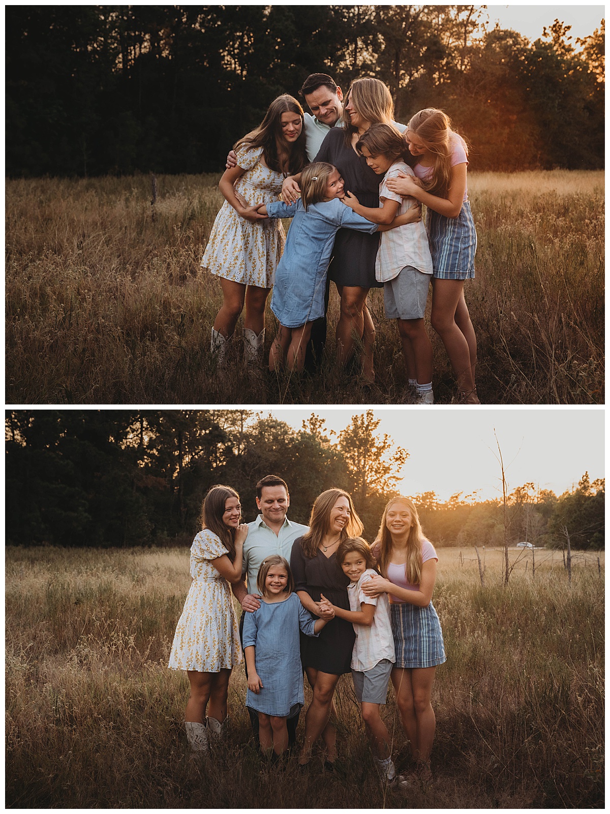 Family share a big hug together for The Woodlands Family Photographer