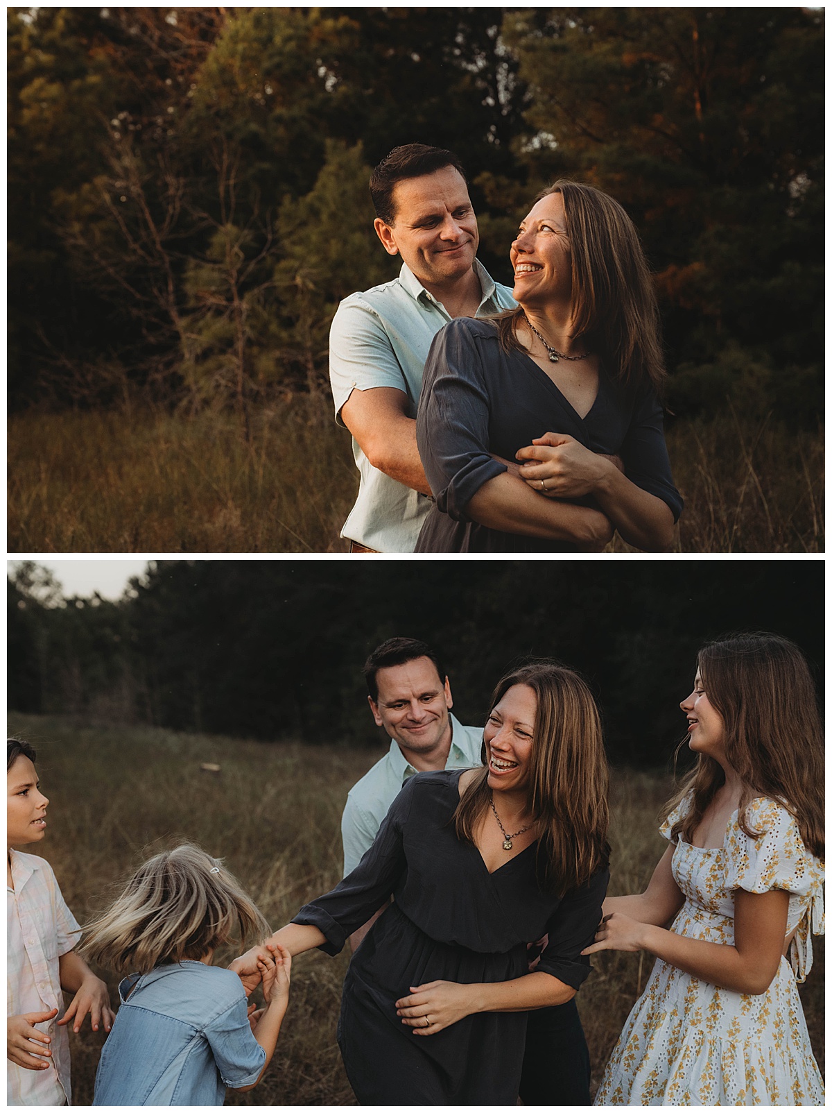 Parents smile bug with their kids around showing the importance of Printing Your Family Photos 