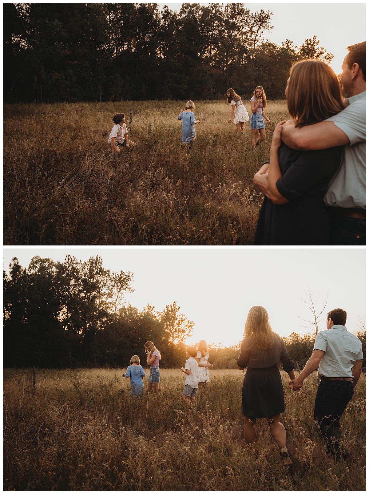 Family walk together with their parents looking on for The Woodlands Family Photographer