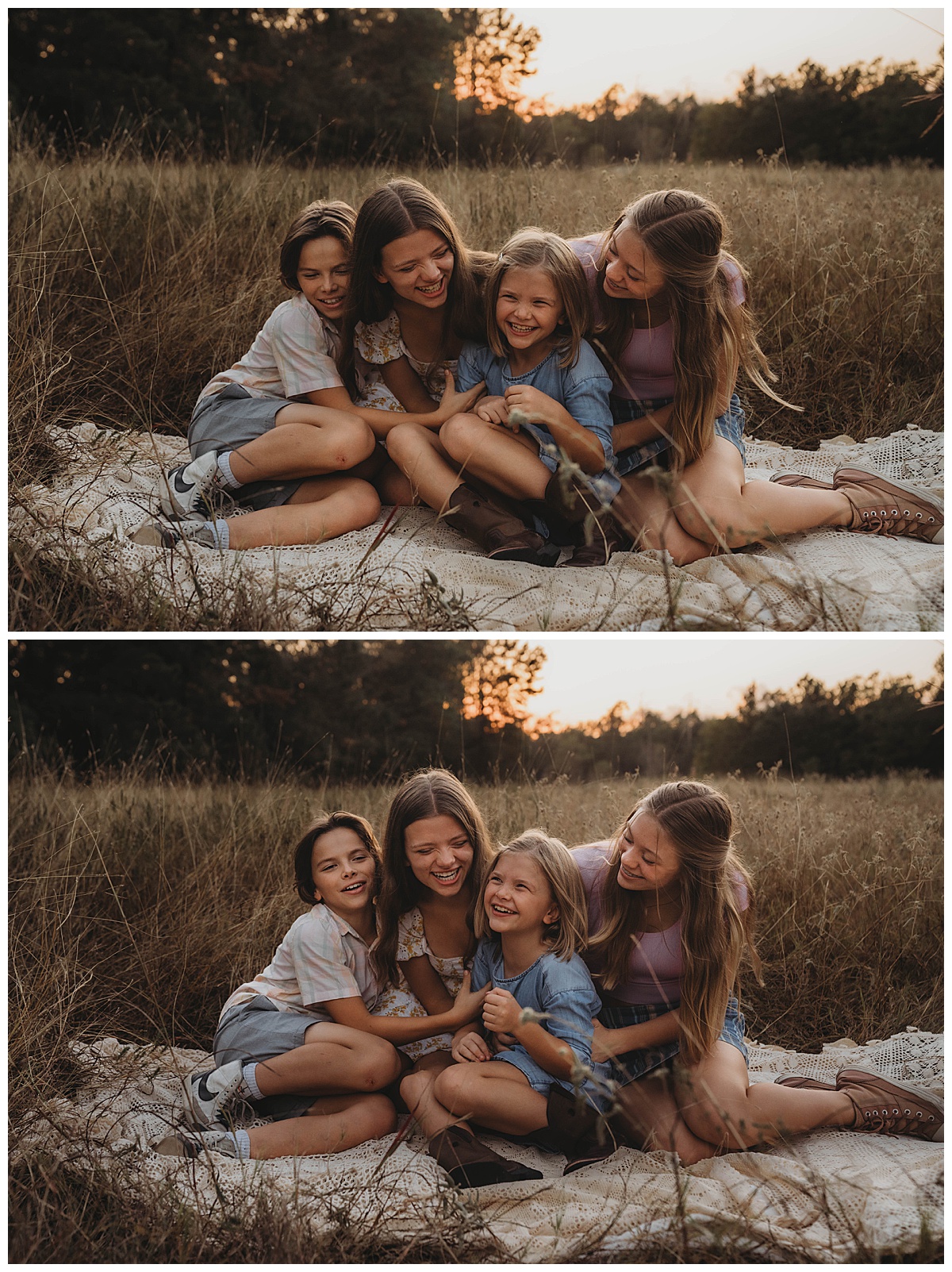 Kids sit together with big smiles showing the importance of Printing Your Family Photos 