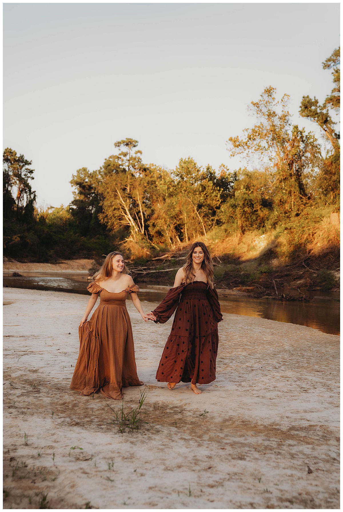 Family walk hand in hand together wearing a dress from my client closet