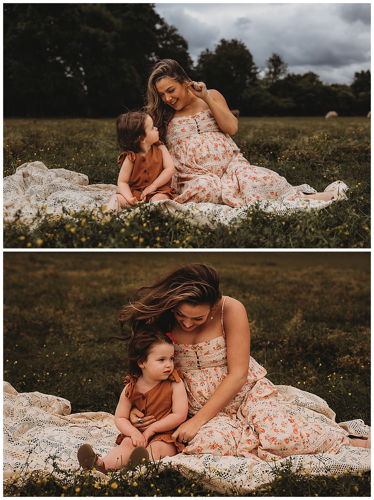 Mom and daughter sit together Embracing Imperfection during family photos 