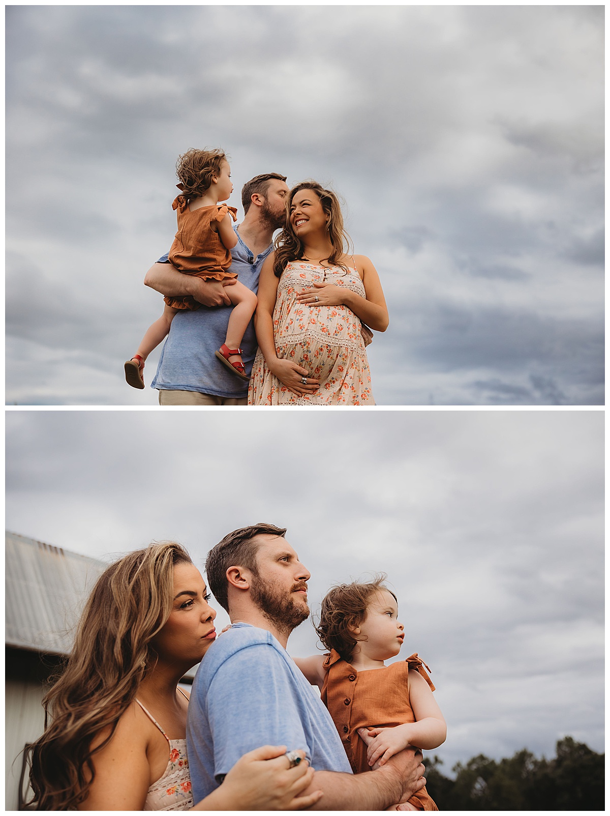 Family stand close together for The Woodlands Family Photographer