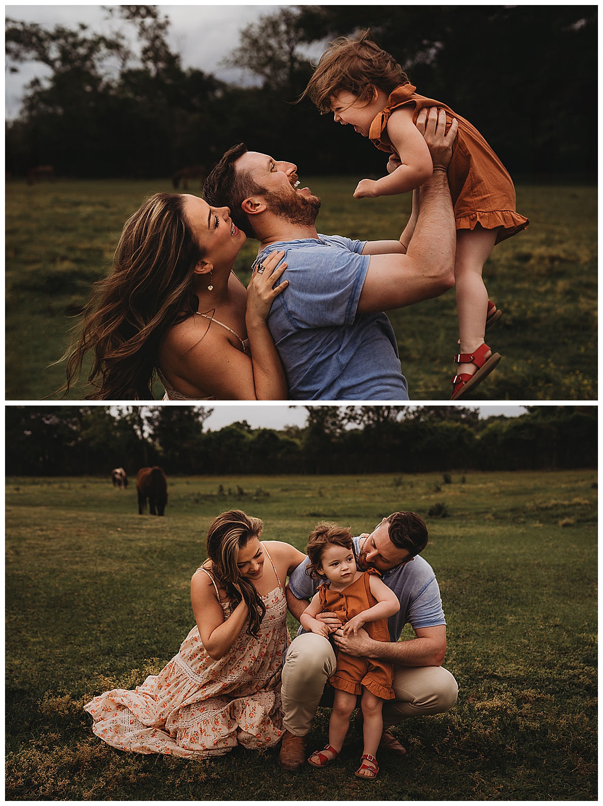 Parents smile at their daughter embracing Imperfection during family photos 