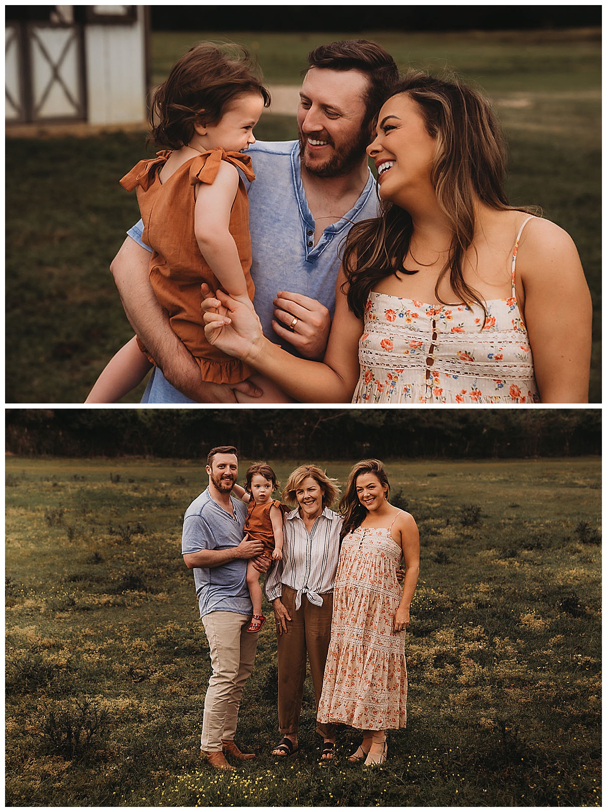 Parents smiles at their daughter Embracing Imperfection during family photos 