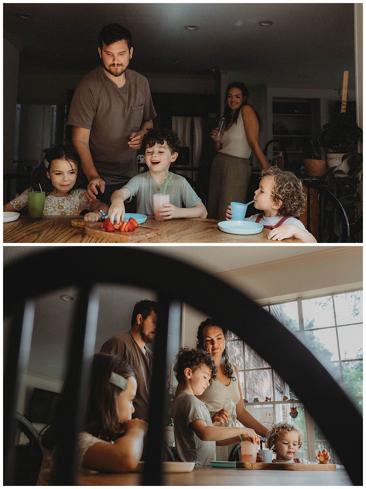 Family enjoy a meal together in a beautiful house showing How to Style Your Home for an In-Home Lifestyle Session